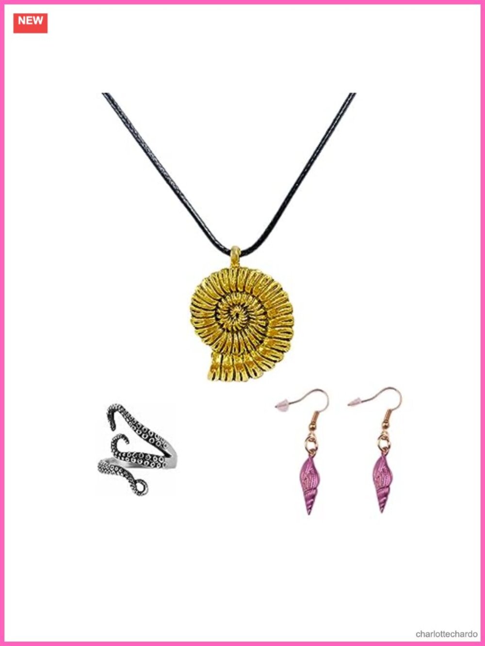 Sea Witch Cosplay Accessory Set Metal Necklace Earrings Ring Gothic